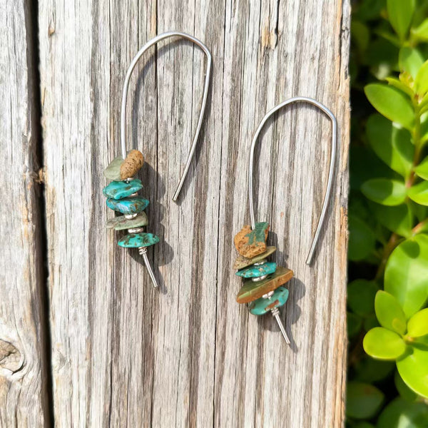 Handmade 925 Silver Earrings with Irregular Natural Turquoise Beads