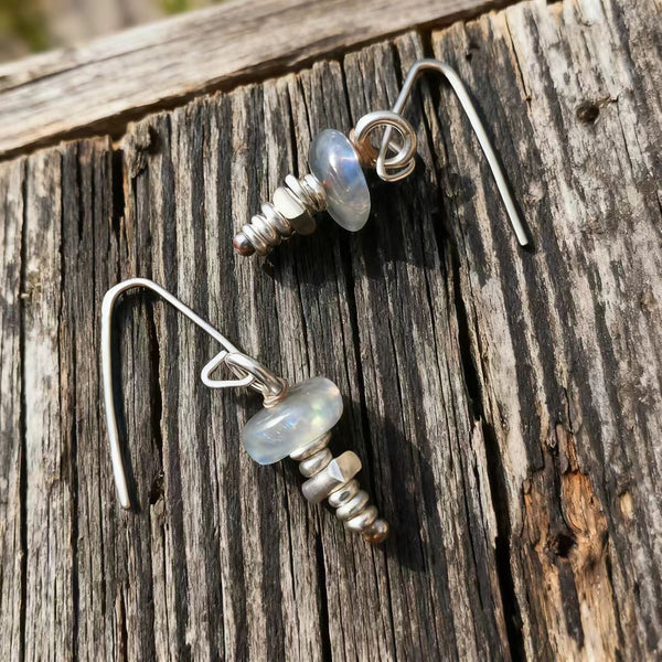 Handmade Bohemian 925 Silver Earrings with Moonstone Accents