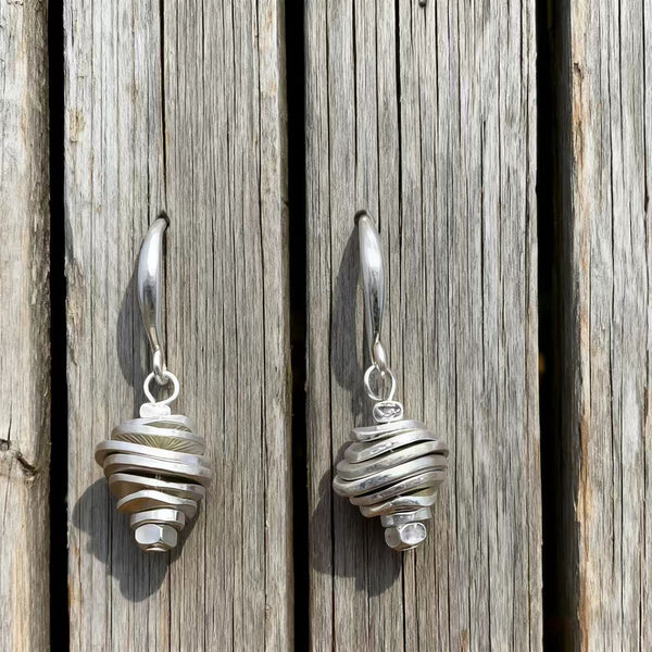 Handmade Vintage - Style Silver Spiral Drop Earrings