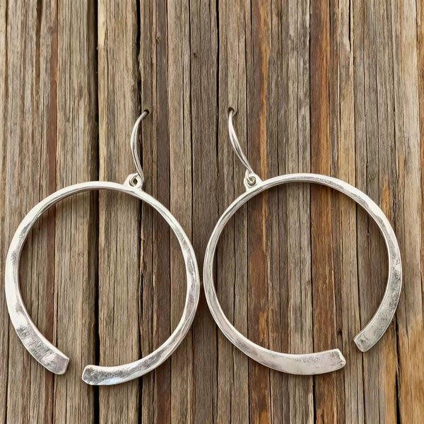 Handmade Vintage - Style Silver Open Hoop Earrings
