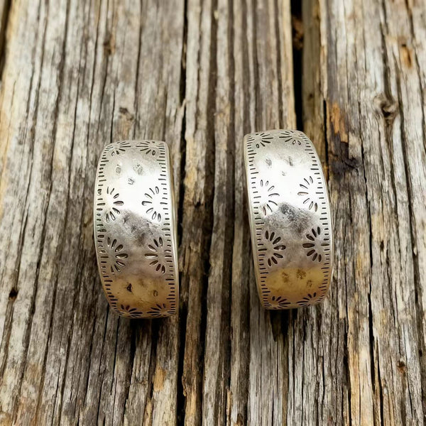 Handmade Vintage - Style Silver Openwork Cuff Earrings