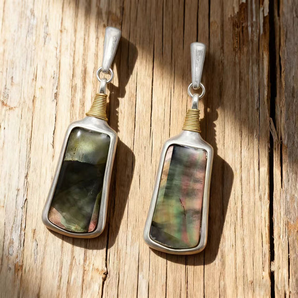 Handmade Vintage - Style Silver Earrings with Natural Mother - of - Pearl Inlay