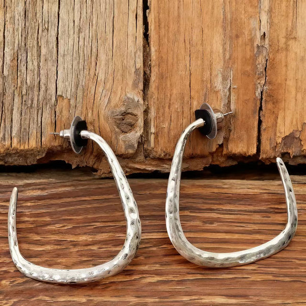 Handmade Bohemian Silver Hammered Hook Earrings