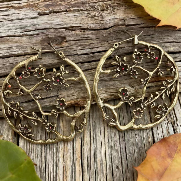 Handmade Bohemian Copper Floral Hoop Earrings