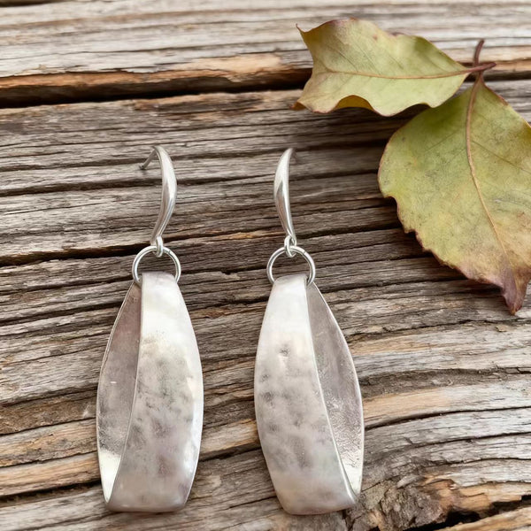 Handmade Bohemian Silver Textured Drop Earrings