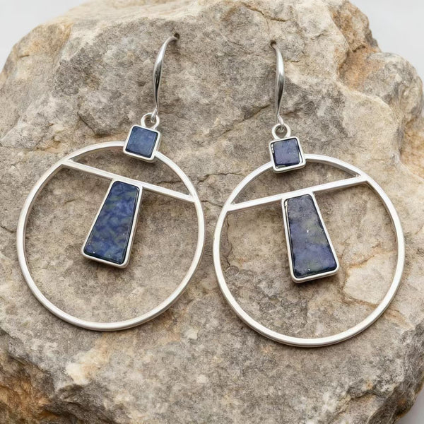 Handmade Bohemian Silver Earrings with Lapis Lazuli Inlay