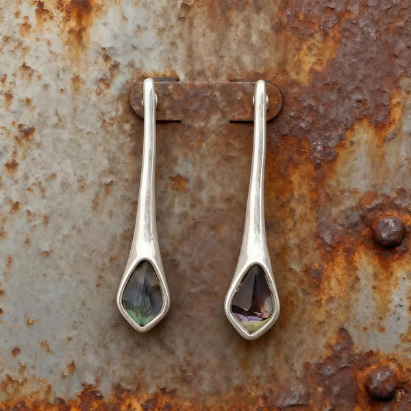 Handmade Bohemian Silver Drop Earrings with Mother - of - Pearl Accent