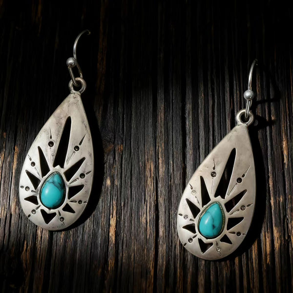 Handmade Silver Teardrop Earrings with Turquoise Inlay