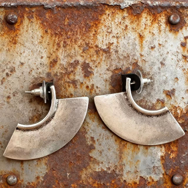 Handmade Silver Crescent - Shaped Gypsy Earrings