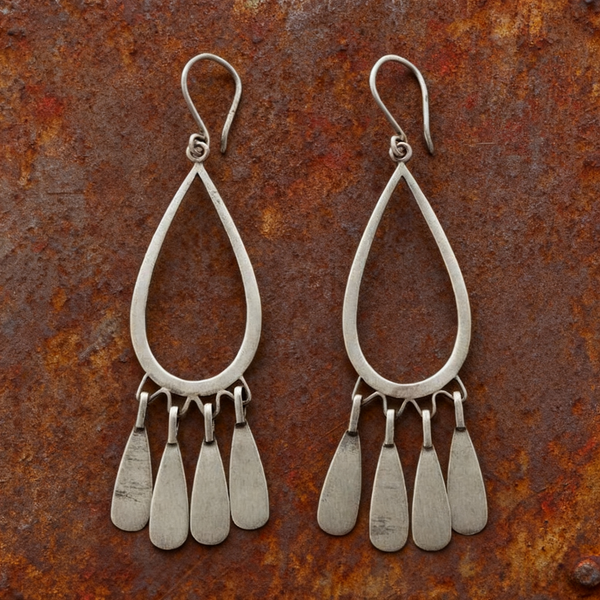 Handmade 925 Silver Vintage Teardrop Fringe Earrings