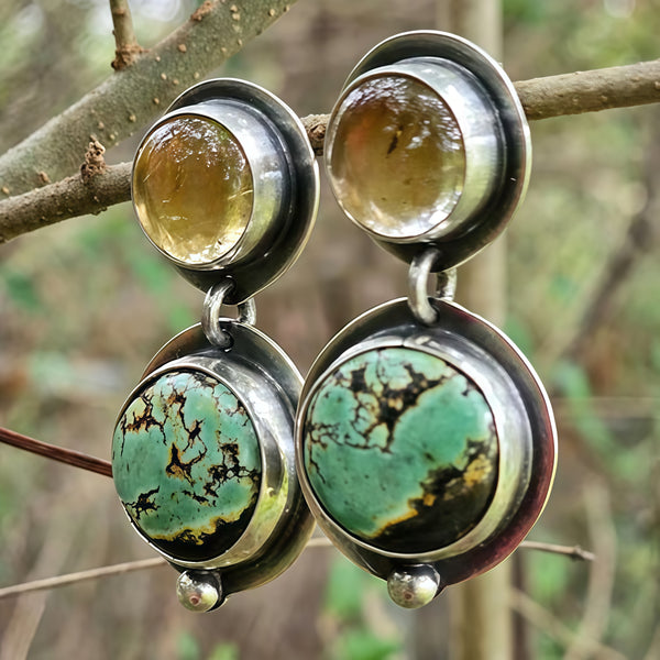 Handmade 925 Silver Earrings with Turquoise and Zircon Accents