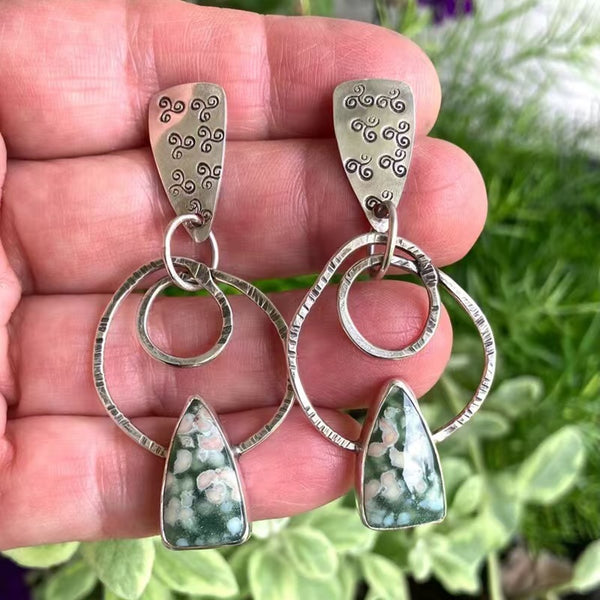 Handmade Silver Vintage Earrings with Natural Stone Accents