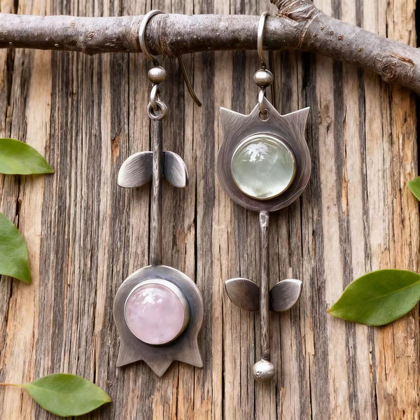 Handmade Bohemian Silver Earrings with Crystal Inlays