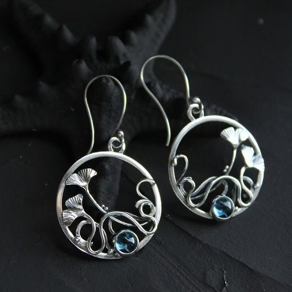 Bohemian Silver Earrings with Aquamarine Inlays