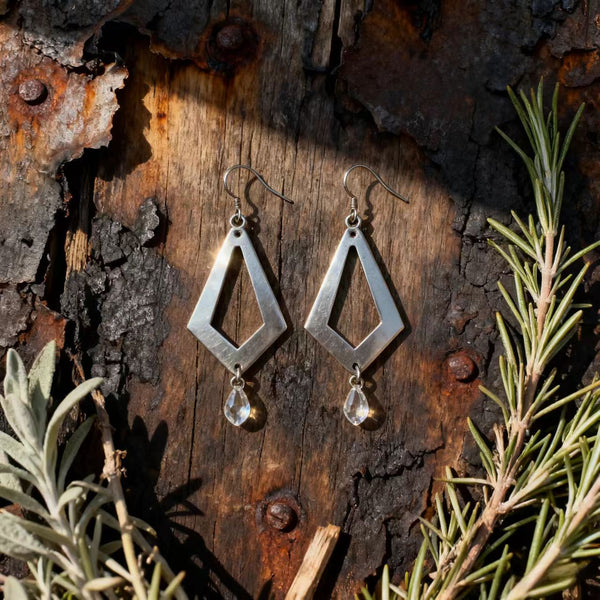 Handmade 925 Sterling Silver Geometric Drop Earrings with Zircon Accents