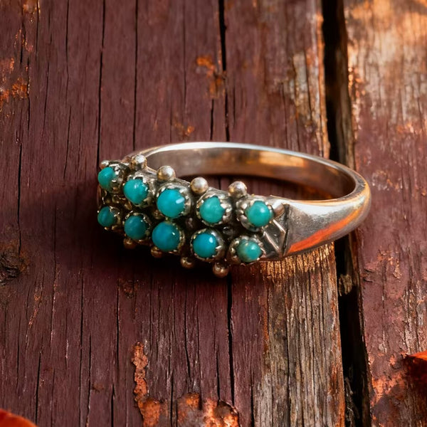 Handmade Bohemian 925 Sterling Silver Multi-Turquoise Cluster Ring