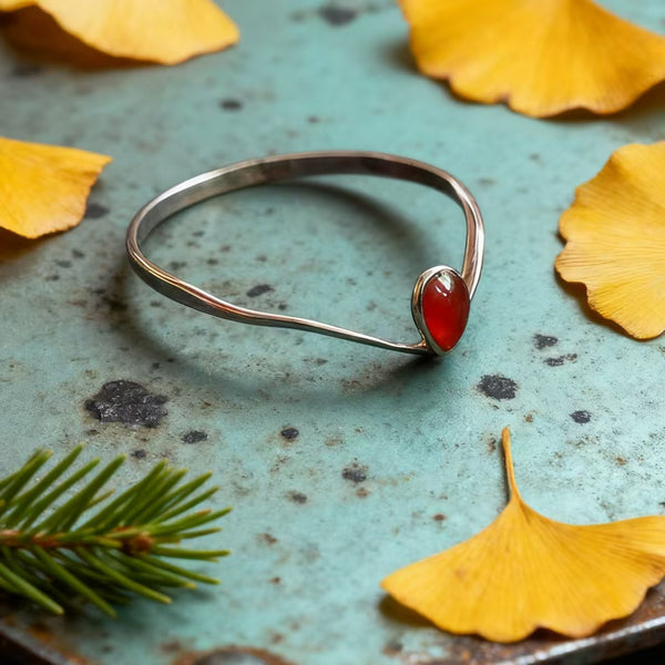 Handmade Bohemian 925 Sterling Silver Adjustable Ring with Garnet Accent