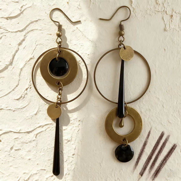 Handmade Bohemian Copper Dangle Earrings with Asymmetric Geometric Design