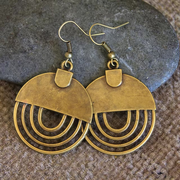 Handmade Bohemian Copper Dangle Earrings with Geometric Half-Moon Design