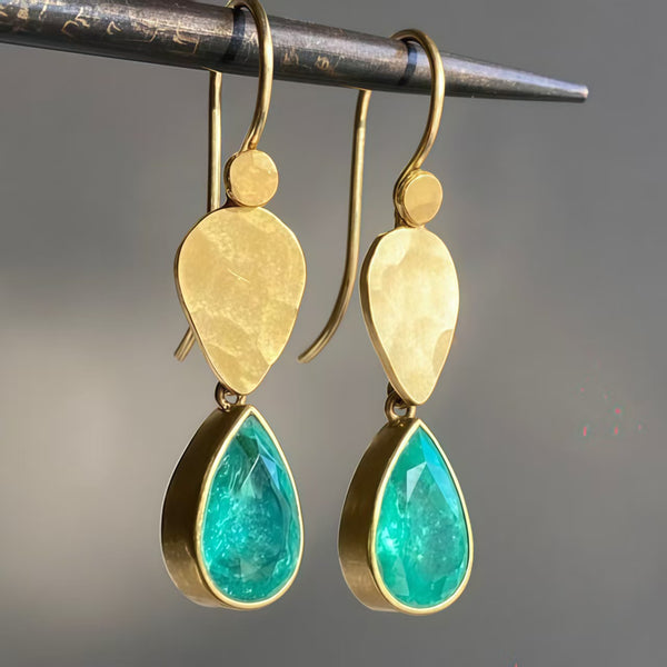 Handmade Bohemian Copper Dangle Earrings with Paraiba Tourmaline Accents