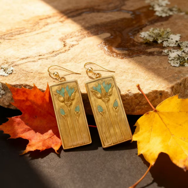Handmade Bohemian Copper Dangle Earrings with Enamel Lotus Flower Design