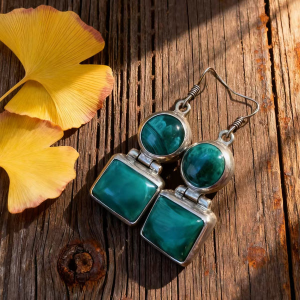 Handmade Bohemian 925 Sterling Silver Dangle Earrings with Malachite Accents