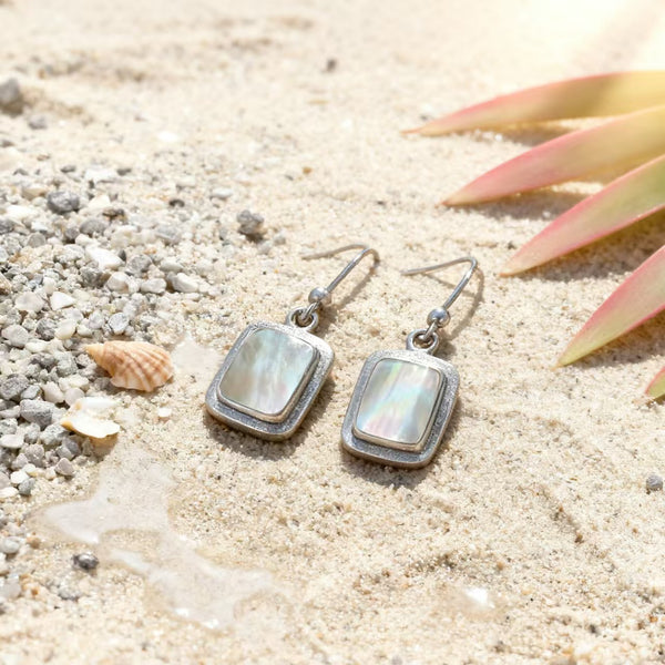 Handmade Bohemian 925 Sterling Silver Dangle Earrings with White Mother-of-Pearl Accents