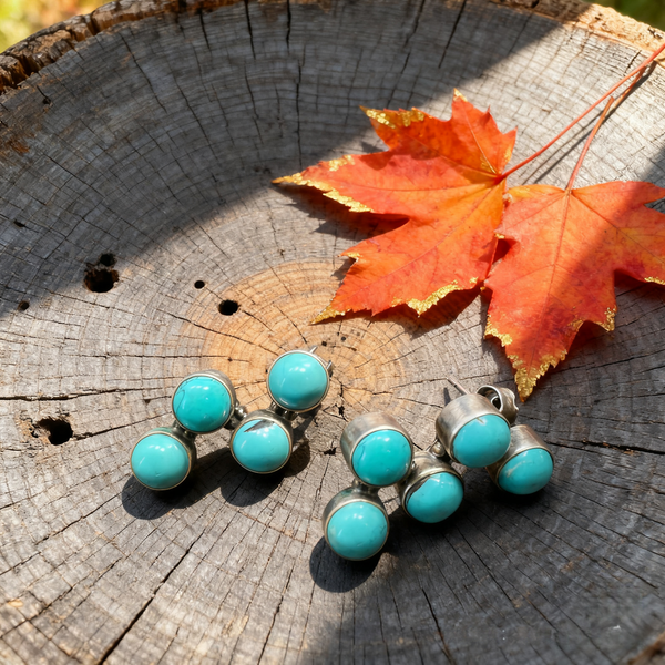 Handmade Bohemian 925 Sterling Silver Stud Earrings with Turquoise Accents