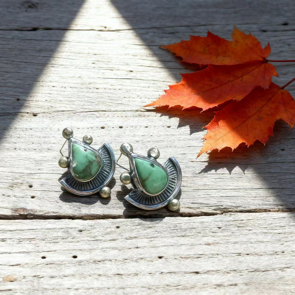 Handmade Bohemian 925 Sterling Silver Stud Earrings with Turquoise Accents