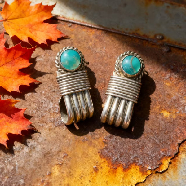 Handmade Bohemian 925 Sterling Silver Dangle Earrings with Turquoise Accents