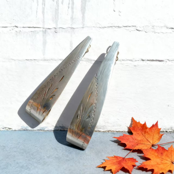 Handmade Bohemian 925 Sterling Silver Dangle Earrings with Artistic Etched Design