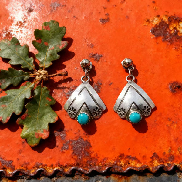 Handmade Bohemian 925 Sterling Silver Dangle Earrings with Turquoise Accents