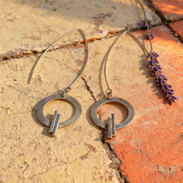 Handmade Bohemian 925 Sterling Silver Geometric Dangle Earrings