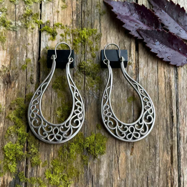 Handmade Bohemian 925 Sterling Silver Filigree Teardrop Dangle Earrings