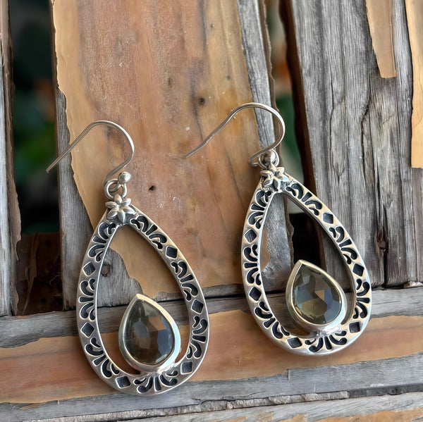 Handmade Bohemian 925 Sterling Silver Teardrop Dangle Earrings with Crystal Accents