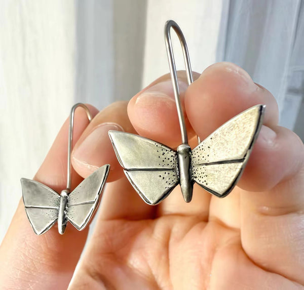 Handmade Bohemian 925 Sterling Silver Butterfly Dangle Earrings