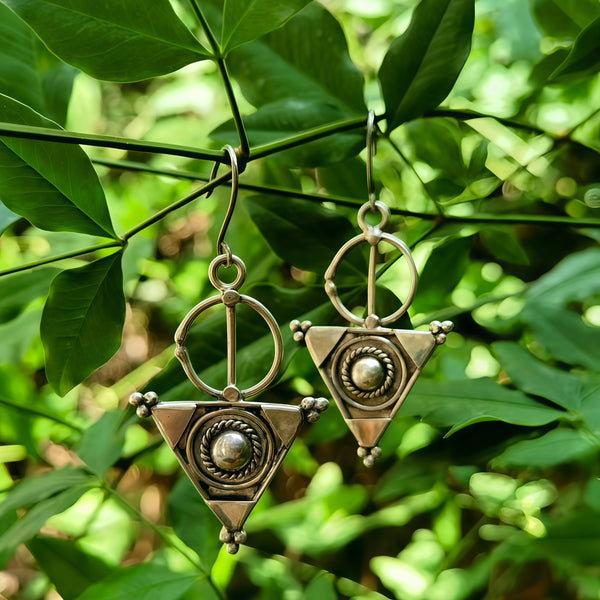 Handmade Bohemian 925 Sterling Silver Geometric Triangle Dangle Earrings