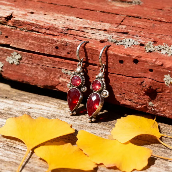 Handmade Bohemian 925 Sterling Silver Vintage Drop Earrings with Red Agate Accents