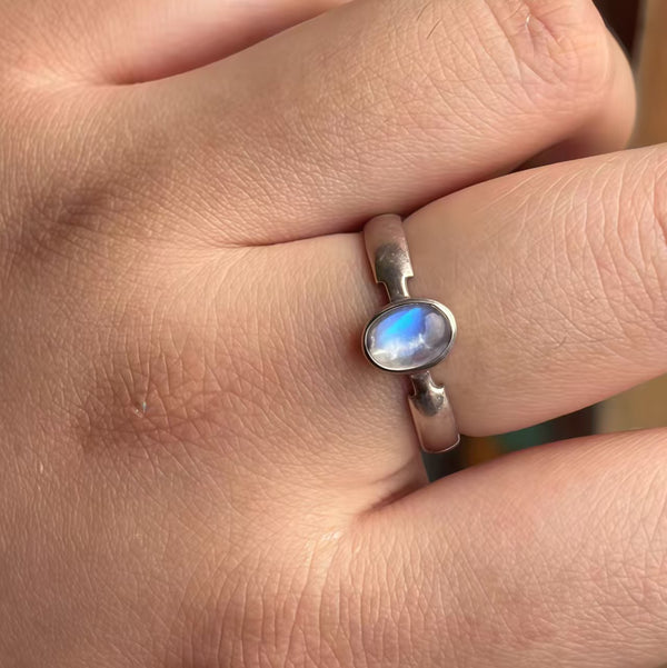 Handmade Bohemian 925 Sterling Silver Oval Moonstone Ring