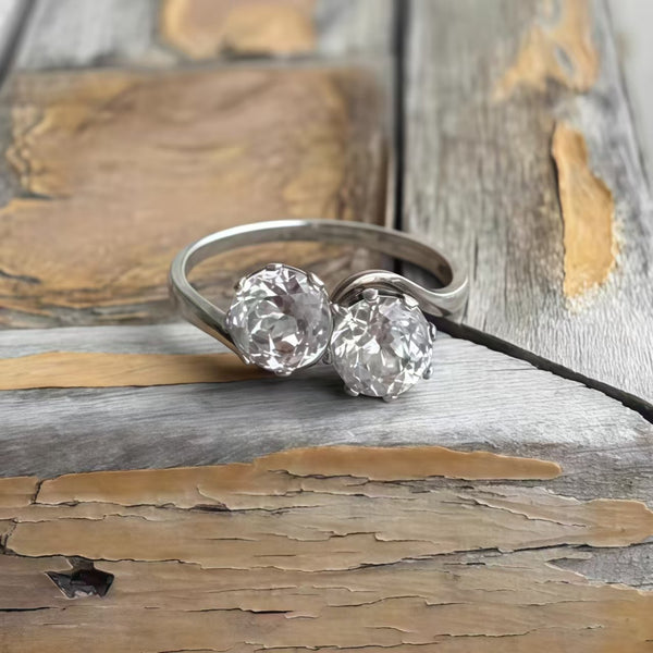 Handmade Bohemian 925 Sterling Silver Double Round Cubic Zirconia Ring