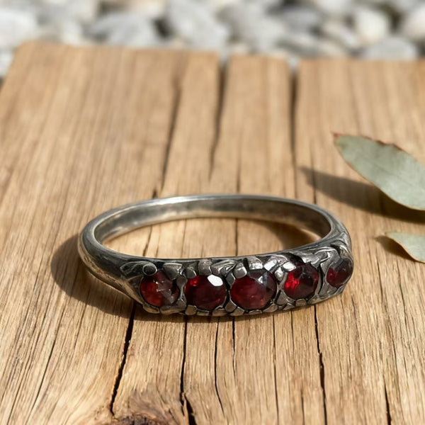 Handcrafted Bohemian-style 925 Sterling Silver Garnet Cluster Ring for Women