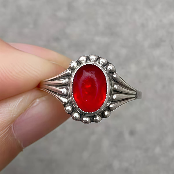 Handmade Bohemian Style 925 Sterling Silver Oval Red Agate Women's Ring