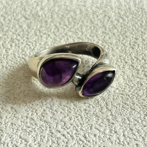 Handmade 925 Sterling Silver Double Amethyst Women's Ring