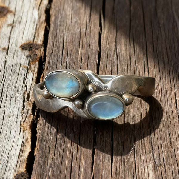 Handmade Bohemian Style 925 Sterling Silver Moonstone Inlaid Women's Ring