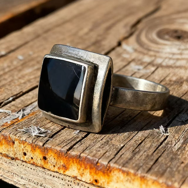 Handmade 925 Sterling Silver Square Black Onyx Women's Ring