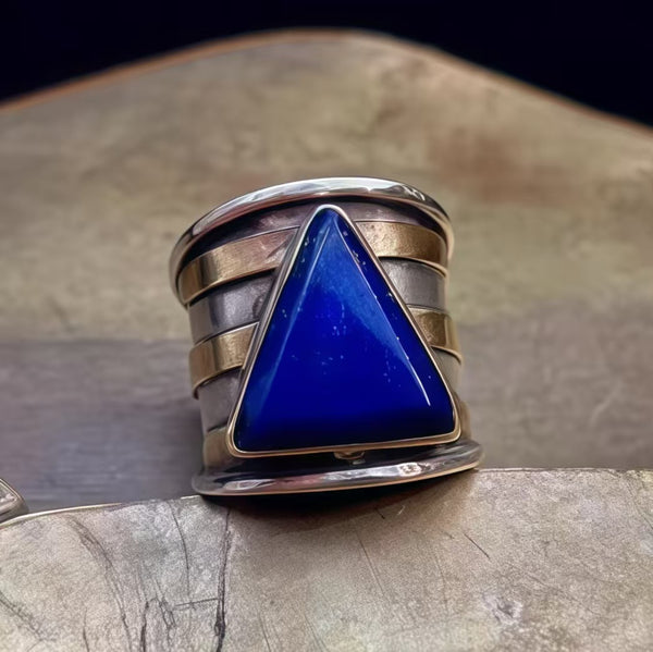 Handmade 925 Sterling Silver Triangular Lapis Lazuli Women's Ring