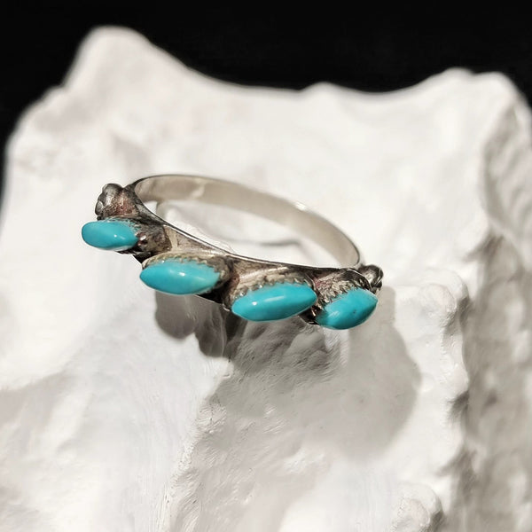 Vintage Triple Turquoise Sterling Silver Ring – Southwestern Handmade Stackable Band