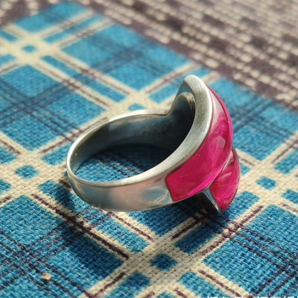 Modern Statement Ring with Bold Red Resin Inlay – Sterling Silver Geometric Wrap Design