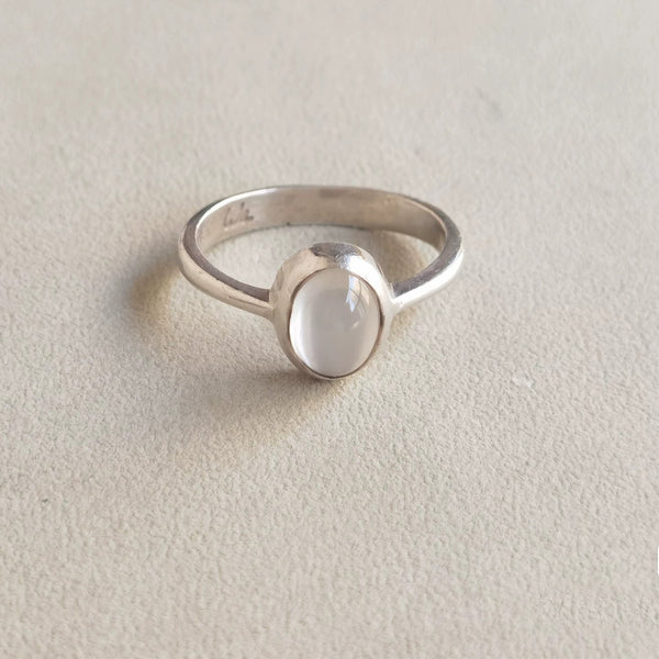 Minimalist Moonstone Ring – Sterling Silver Round Cabochon Gemstone Ring