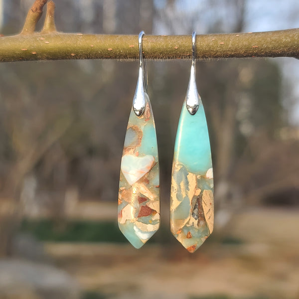 Handmade Turquoise & Sandstone Look Resin Drop Earrings – Natural Earth Tone Statement Jewelry